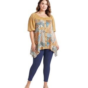 Cato Polka Dot Patchwork Hi-Low Blouse Top  Plus Size 2X